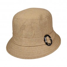 Mujers Tan Wool Bucket Hat with Buckle Stylish Winter Ladies Hat Cloche  eb-19687285